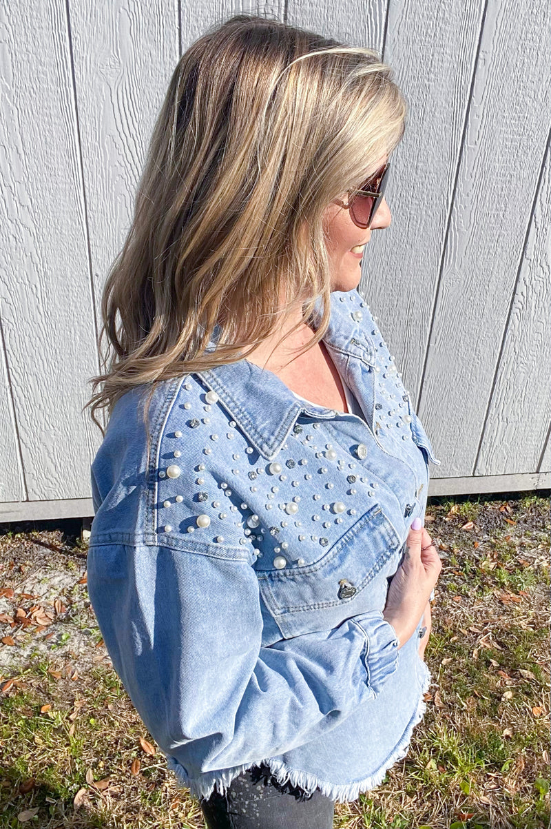 Just Pearly Denim Jacket - Uncommon Threads Boutique